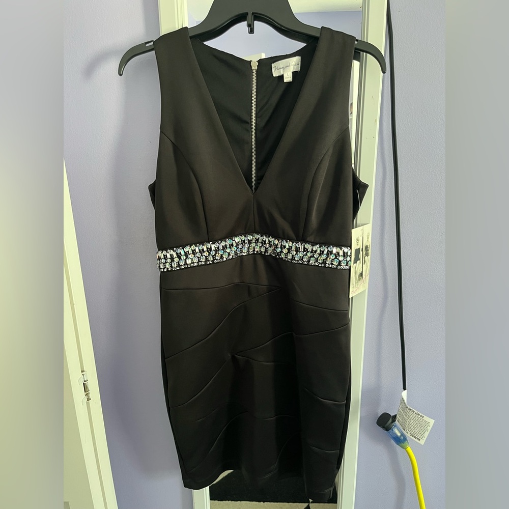Honey and Rosie Black Mini Dress with Rhinestone Accents